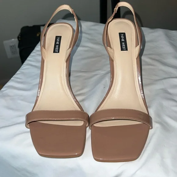 New Nine West Patent Slingback Heels Dark Nude - Picture 2 of 5